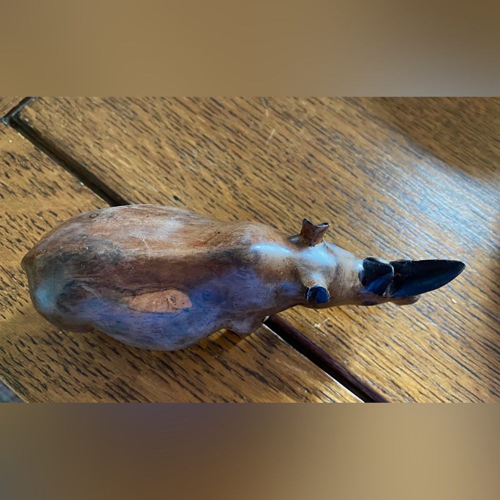 Handcarved 2 Horned African Rhino. Amazing piece of art. Wood is smooth. EC - Picture 7 of 15